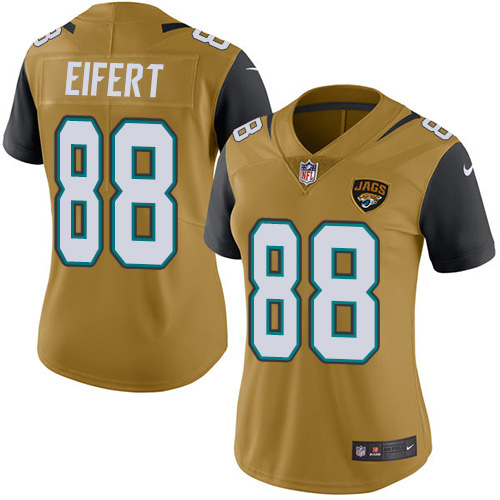 Nike Jacksonville Jaguars 88 Tyler Eifert Gold Women Stitched NFL Limited Rush Jersey